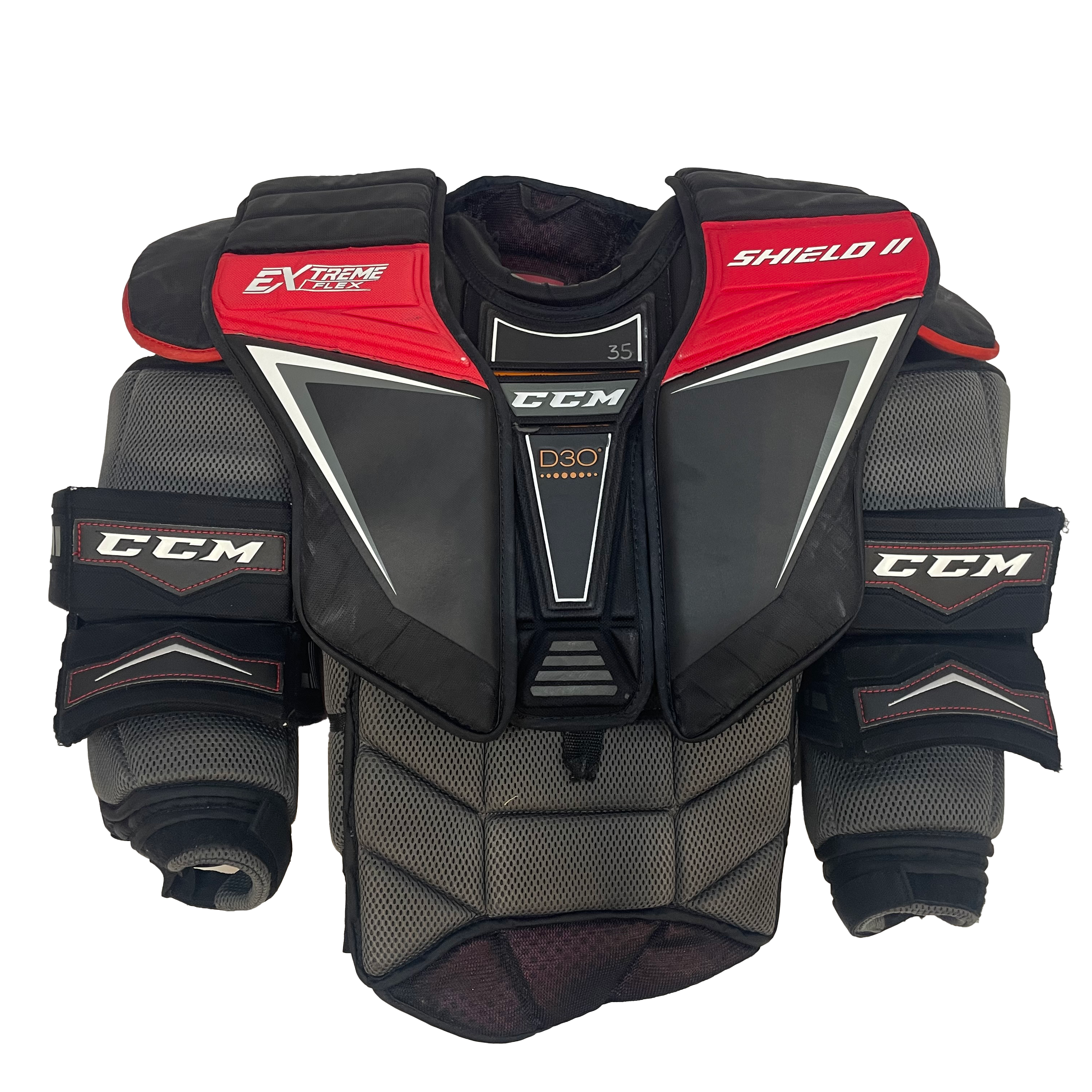 CCM Extreme Flex Shield II - Plastron de gardien de but Pro Stock d'occasion (noir/rouge)